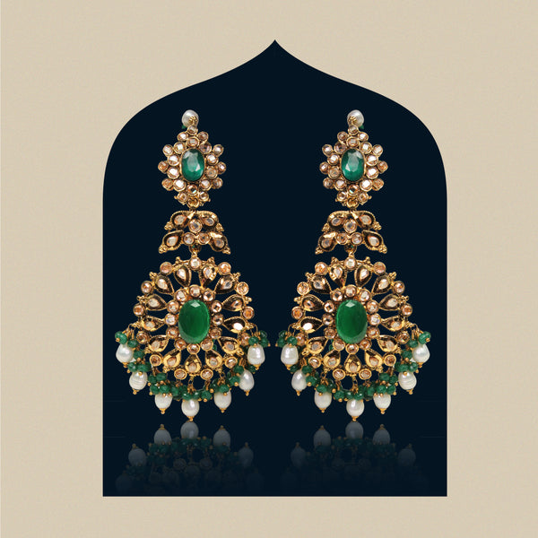 Earrings in Jade, Pearls and Polkies
