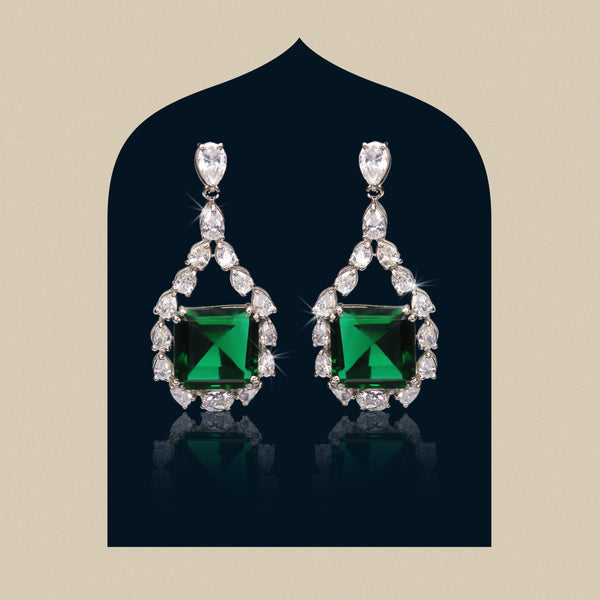 Earrings in Green Onyx and Cubic Zircons
