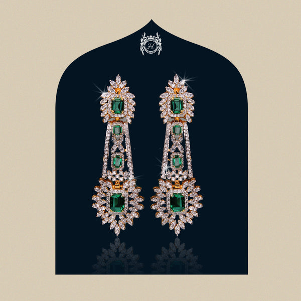 Earrings in Green onyx and cubic Zircons
