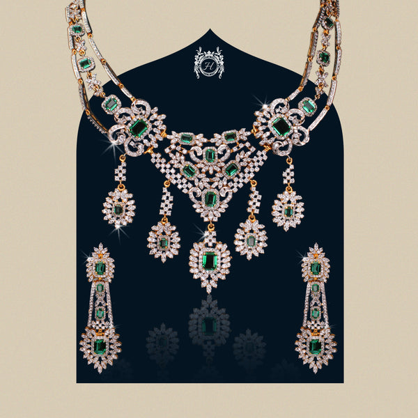 Necklace Set in Green Onyx and Cubic Zircons