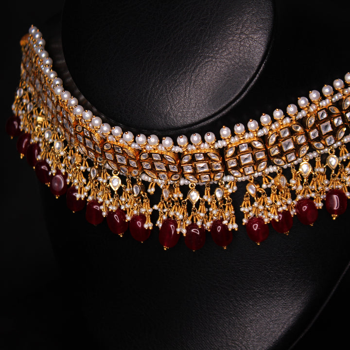 Necklace Set in Kundan Chetum and Pearls (7352473321706)