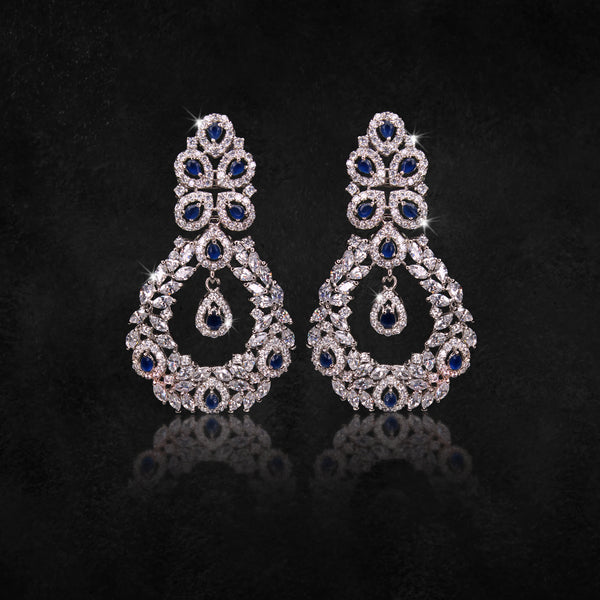 Earrings in Blue Onyx and Cubic Zircons
