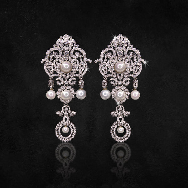 Earrings in Pearls and Zircons
