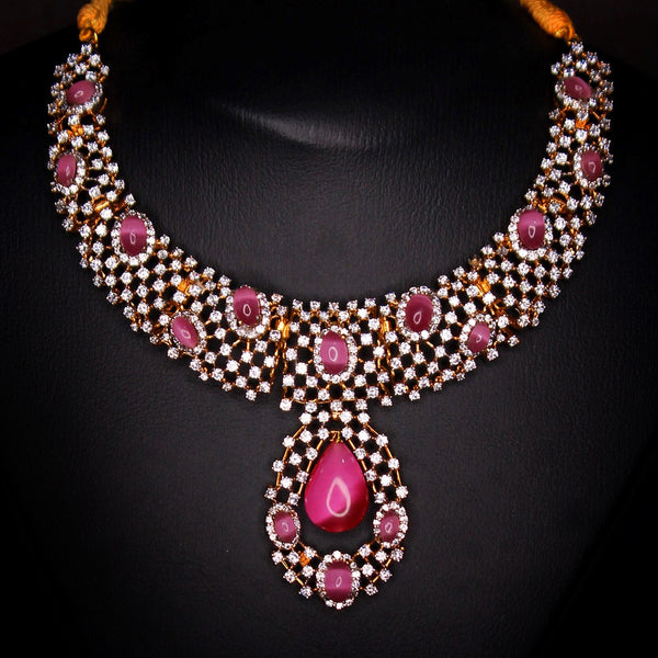 Necklace in Pink Cats eye and Cubic Zircons