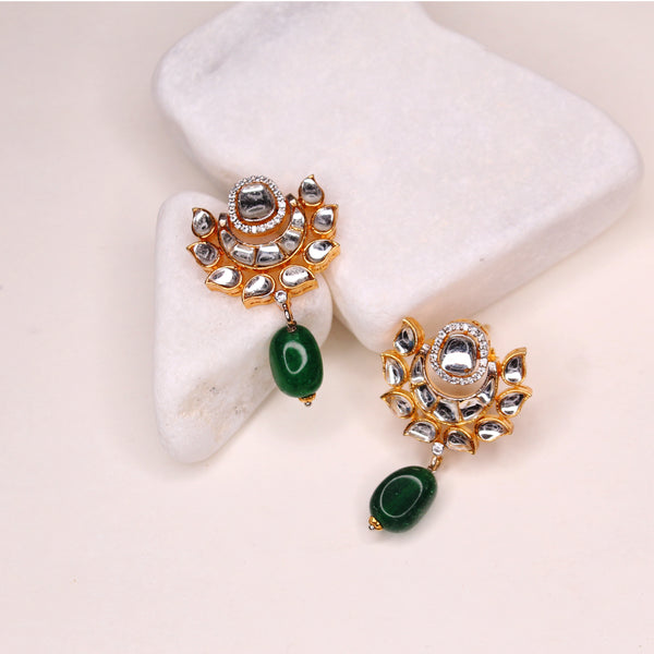 Earrings in Kundan Jade and Zircons (7435647582442)