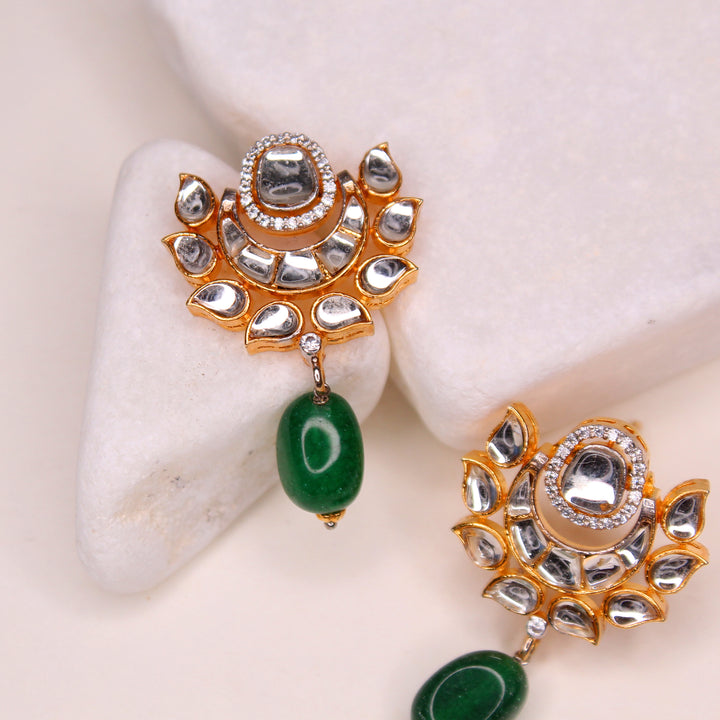Earrings in Kundan Jade and Zircons (7435647582442)
