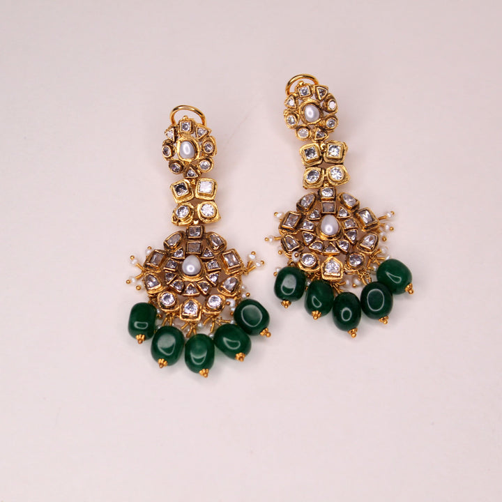 Earrings in Zircon Polkies and Jade (7452257616106)