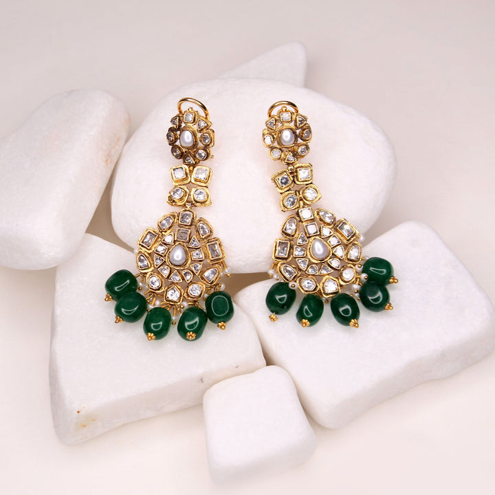 Earrings in Zircon Polkies and Jade (7452257616106)