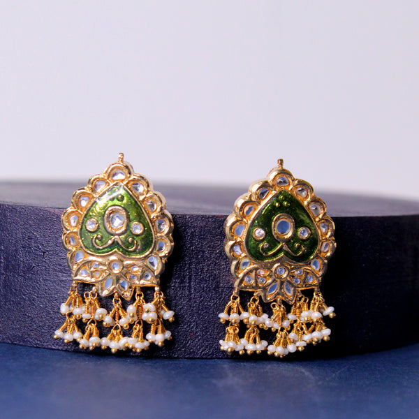 Earrings in Kundan Work and Green Enamel (6954415751351)