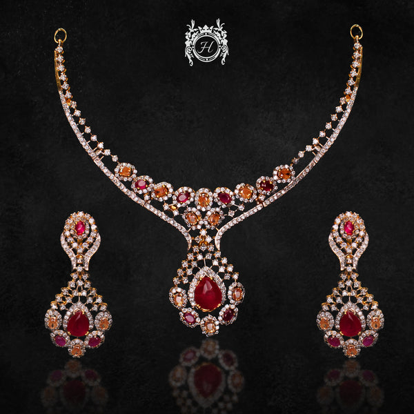Necklace Set in Chetum, Honey Color and Zircons