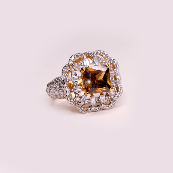 Ring in Champagne Zircon and Cubic Zircons (6972413640887)