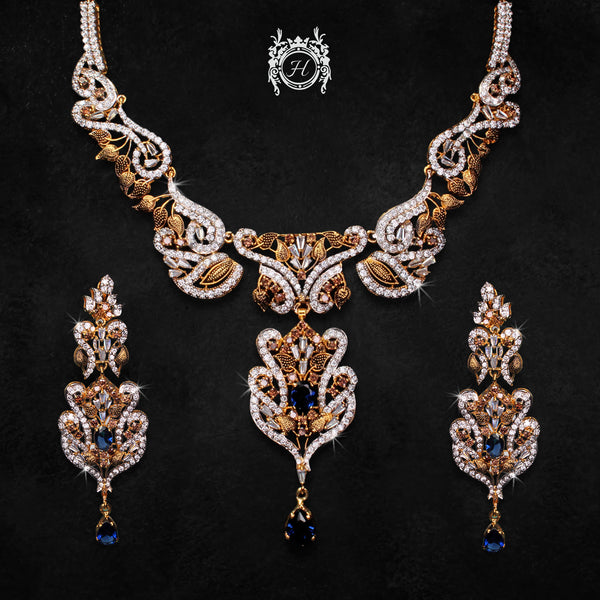 Necklace Set in Blue Onyx and Zircons
