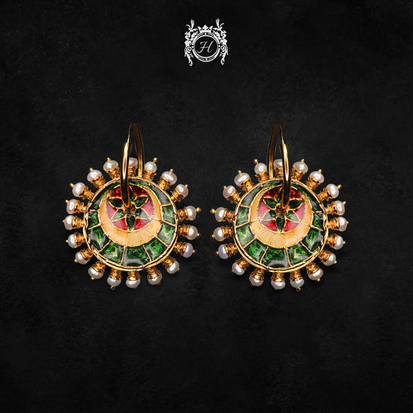 Earrings in Pearls and Enamel