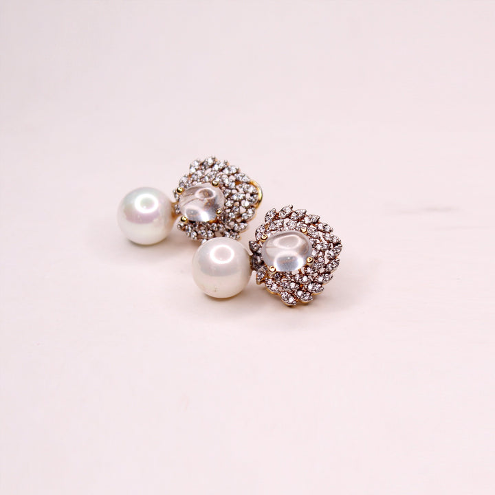 Earrings in Moon Stone Pearls and Zircons (7480426725610)