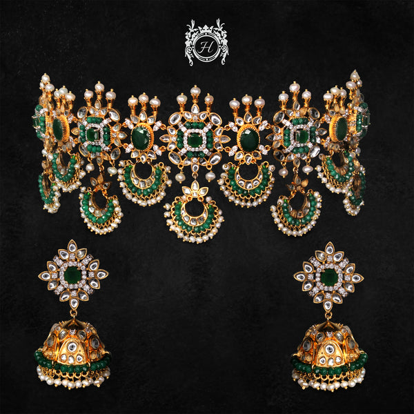 Necklace Set in Kundan, Jade, Pearls and Zircons