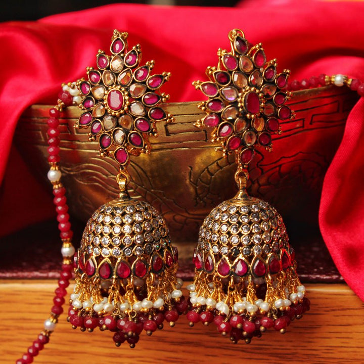 Earrings with Ruby, Zircons and Pearls (6239980322999)