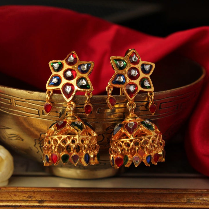 Earrings with Meena Kari & Kundan Work (6239981469879)
