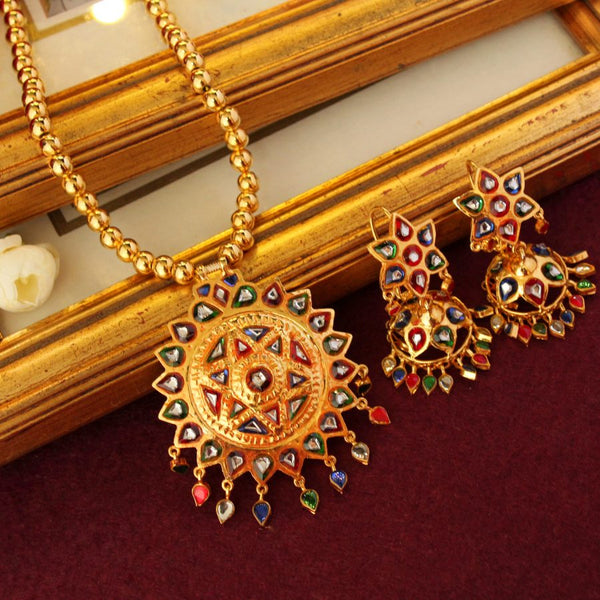 Locket Set with Meena Kari & Kundan Work (6239981338807)