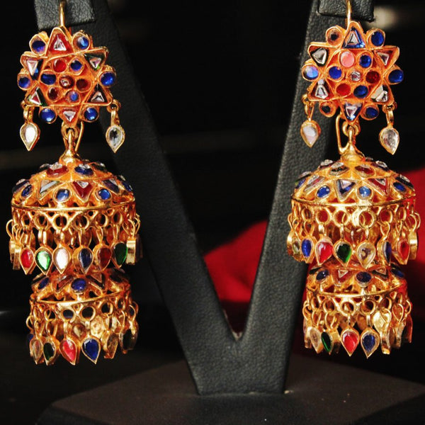 Kundan Jhumki with colored stones (6239977242807)
