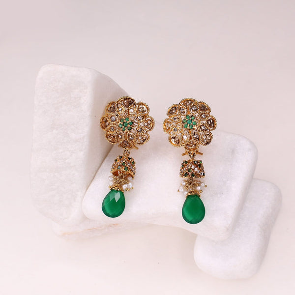 Earrings in Jade and Zircons