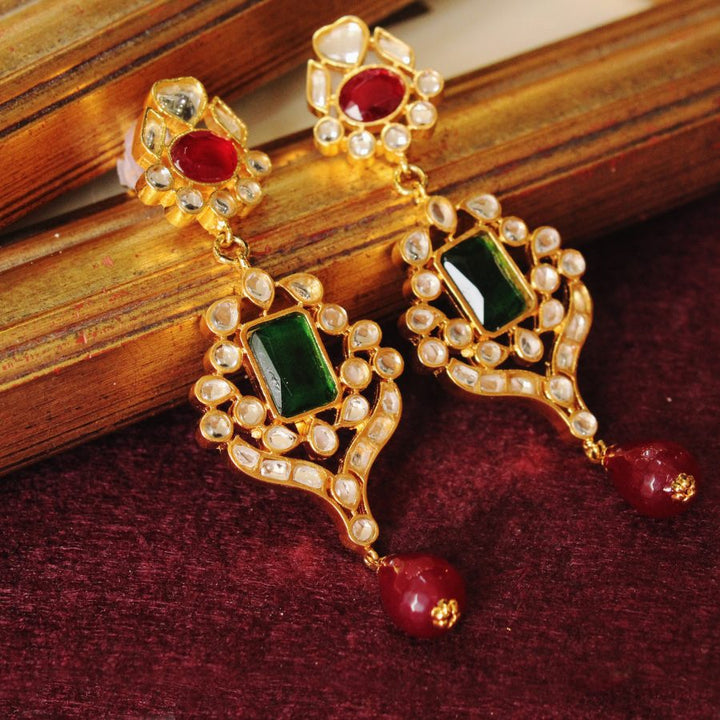 Kundan Earrings with Chetum and Jade (6239977210039)